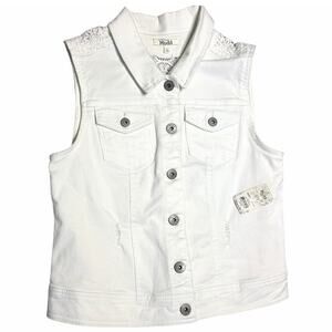 Mudd White Denim Vest with Lace Back size Large NWT